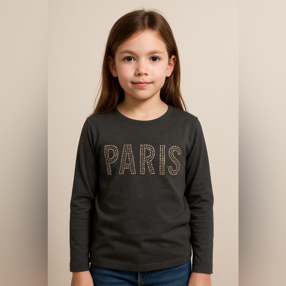 Jessica Simpson Gray Long Sleeve Tee with Paris Design size medium
